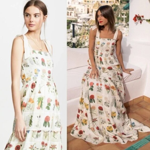 Agua by Agua Benita Herbarium Printed Linen Maxi Dress NEW with tags - Picture 2 of 3